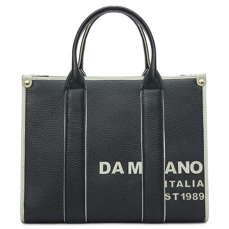 Da Milano Small Wax Leather Book Tote - Black